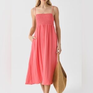 Z Supply Women's Beachside Midi Dress in Sunset Pink With Pockets‎ Size L